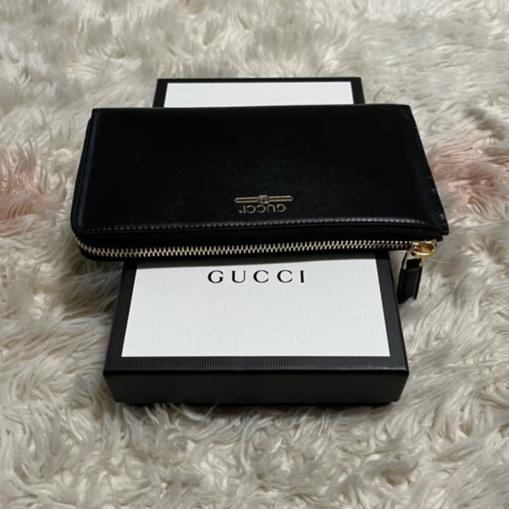 Authentic Gucci Plutone Black Soft Calf Leather Logo Three Quarter Zip W… - Picture 10 of 12